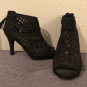 Peep toe laser cut booties